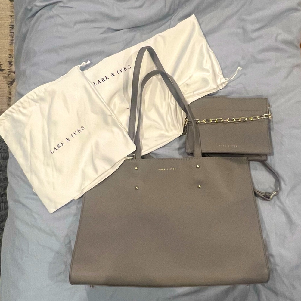 Lark and Ives Vegan Leather tote in sable gray